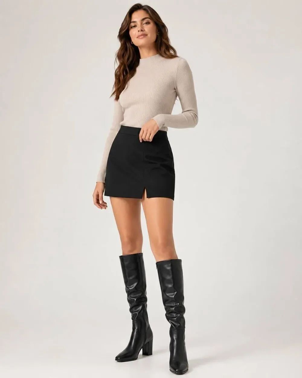 Aerosoles Chai Black Stretch Faux Leather Knee High Boots 9.5M NWT